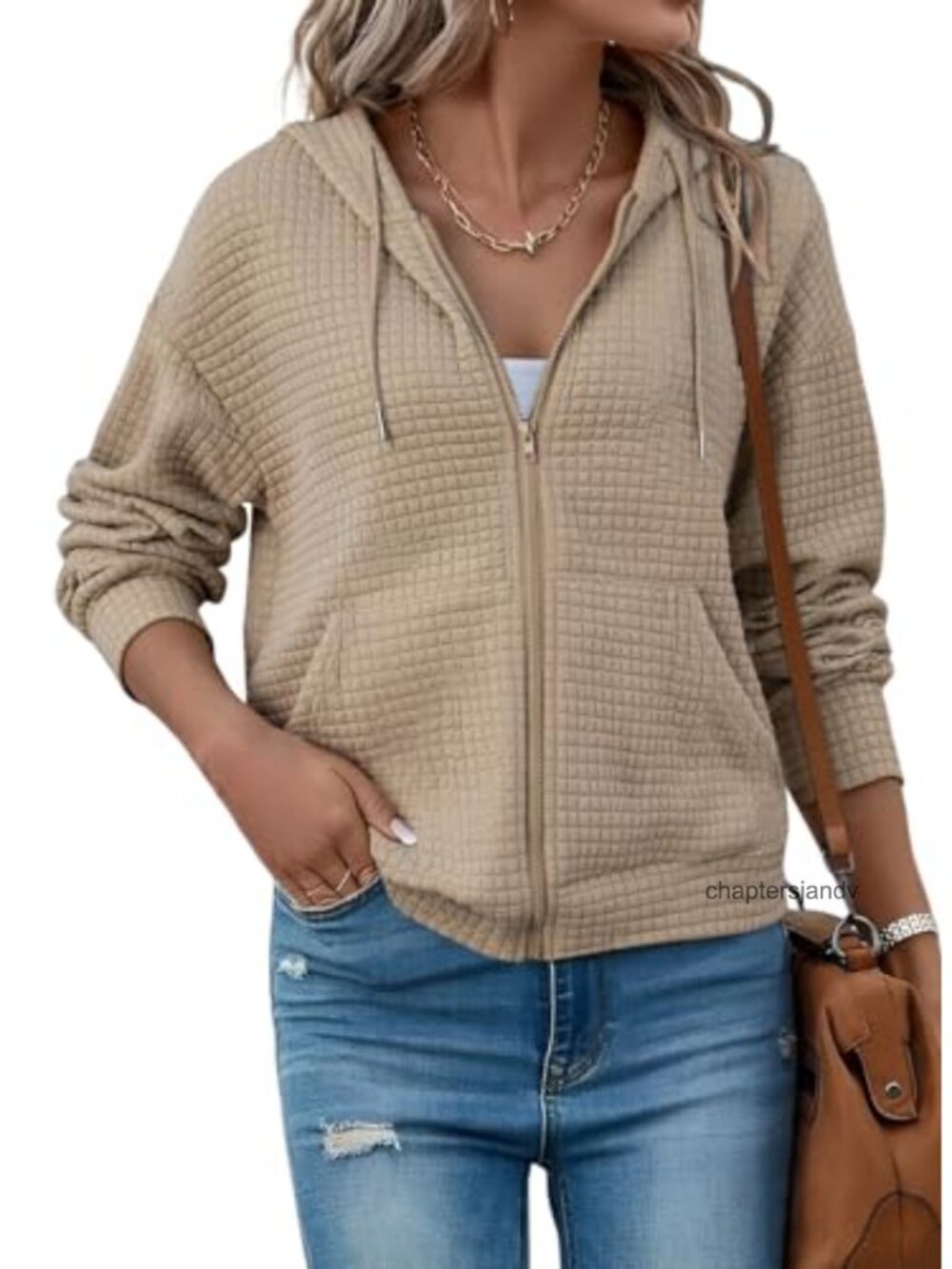 SHEWIN Womens Waffle Knit Zip Up Hoodie Oversized Sweatshirt Casual Fall Outfit